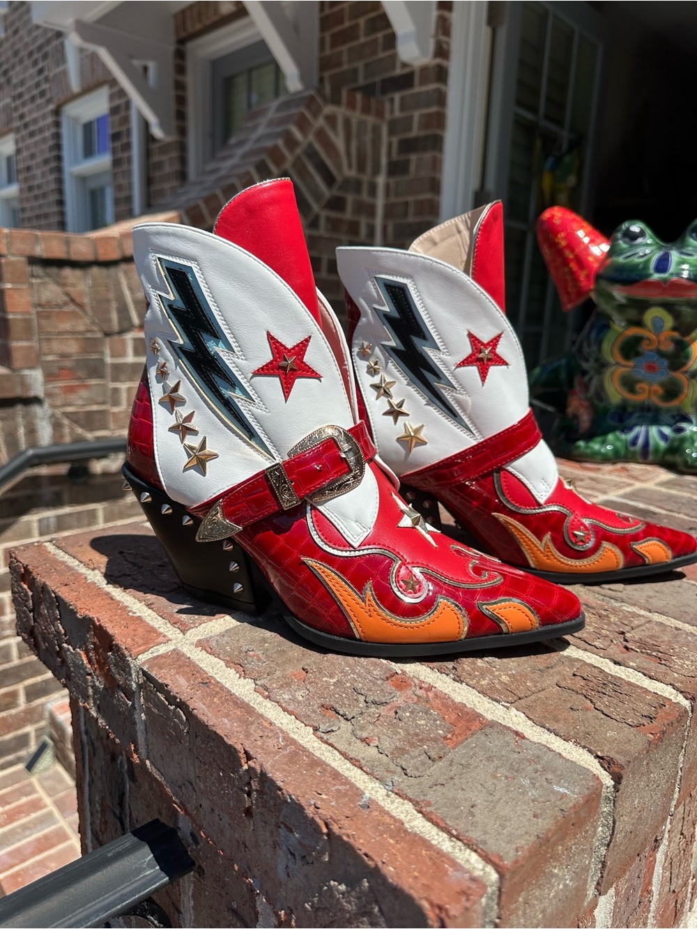 Azalea Wang, Red & White Western Heeled Ankle Boots, stud grommets &  all NWT
